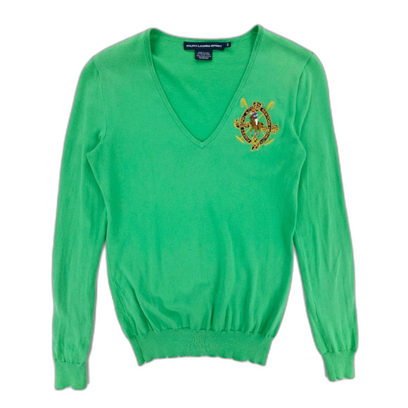 RALPH LAUREN SPORT Pima Cotton Polo Crest Knit Sweater Preppy Academia Old Money - Picture 1 of 5